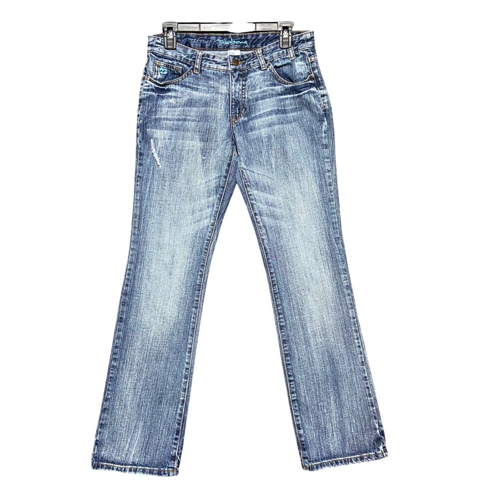 Billabong Women's Y2K Low Rise Bootcut Jeans Distressed Size 9 Retro Hippie Boho